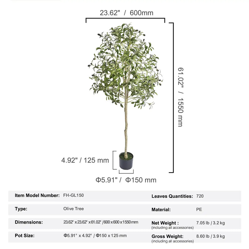 Artificial Olive Tree, 5 FT Tall Faux Plant, Secure PE Material & Anti-Tip Tilt Protection Low-Maintenance Plant, Lifelike Green Fake Potted Tree for Home Office Warehouse Decor Indoor Outdoor