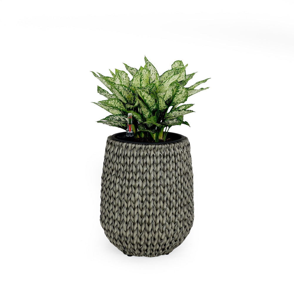 13.4' Self-watering Wicker Planter - Garden Decoration Pot - Gray - Round Media 1