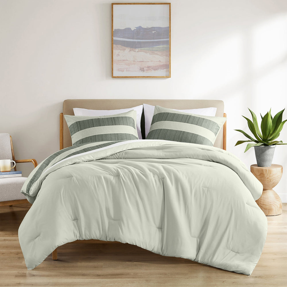 3-Piece King/Cal King Stripe Textured Print Comforter Set,Sage Media 1