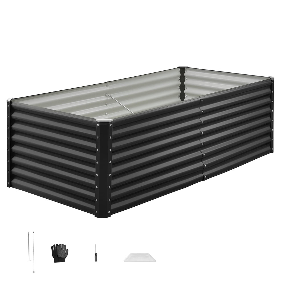 Metal Raised Garden Bed, 6 x 3 x 2 ft Outdoor Galvanized Planter Garden Box, Open Bottom Design, Large Planter Raised Bed for Growing Vegetables, Flowers, Herbs, and Succulents, Dark Gray Media 11