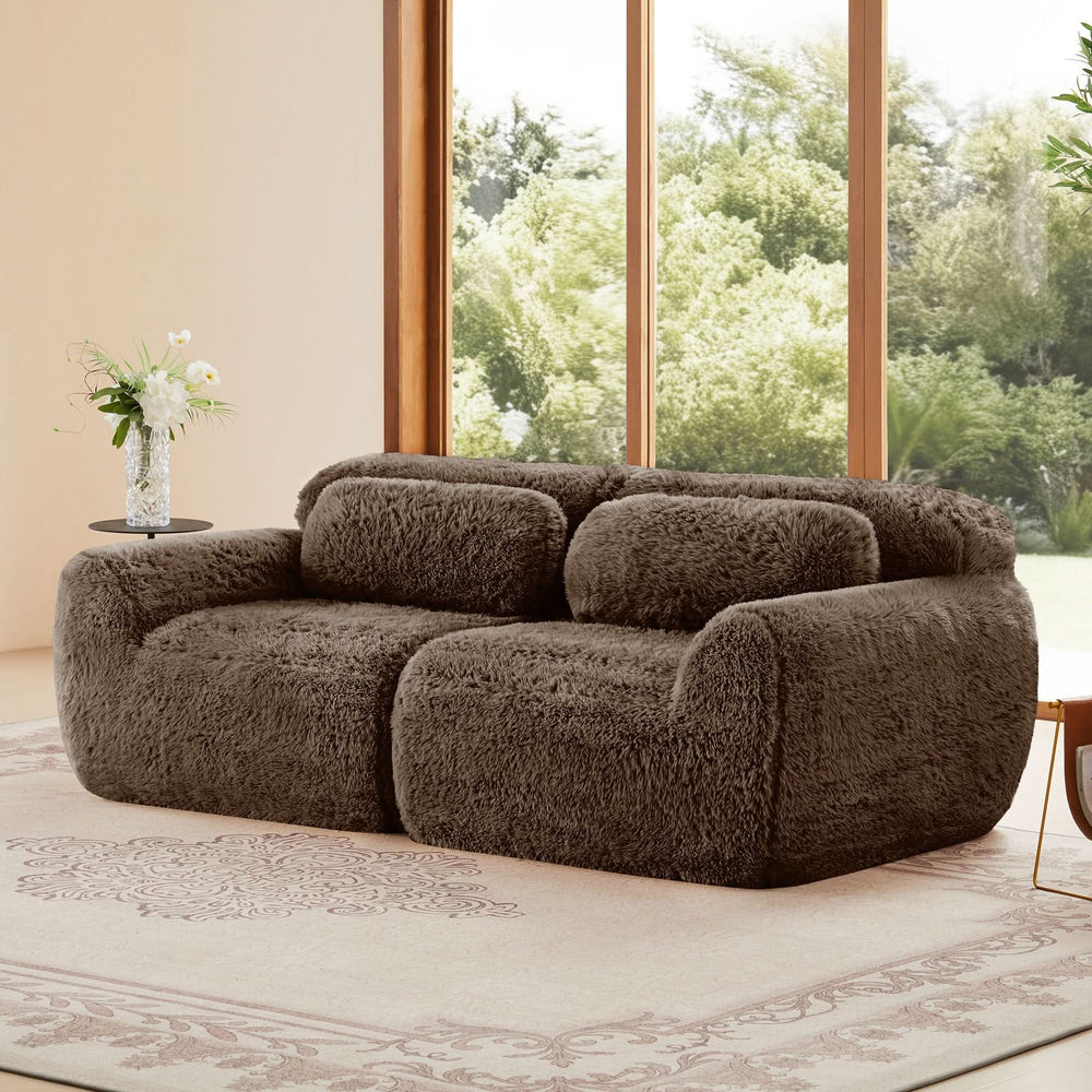 2 Seater Modular Sofa Plush Fabric Ergonomic Design Living Room Couch Chocolate Includes Pillows Media 2