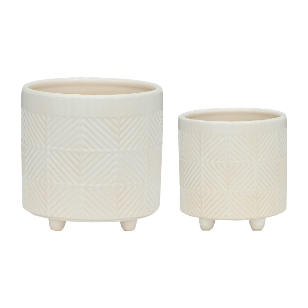 S/2 6/8' TEXTURED PLANTERS, SHINY WHITE Media 1