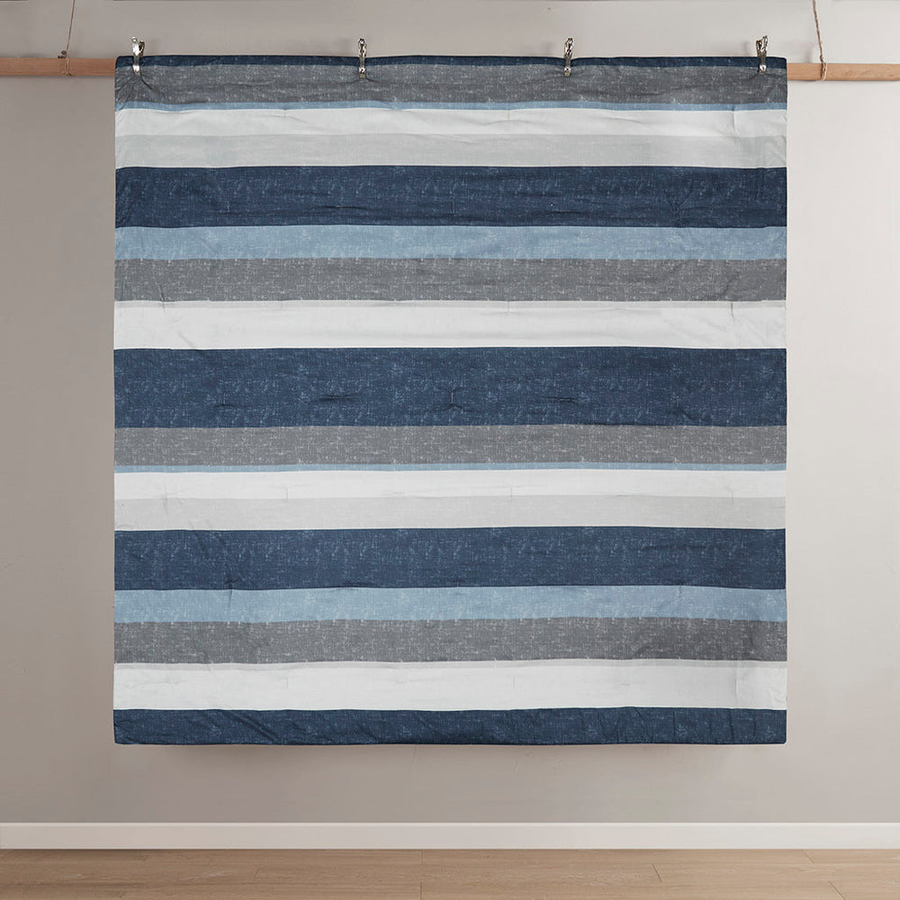 Stripe Comforter Set with Bed Sheets Blue/Grey Full Media 7