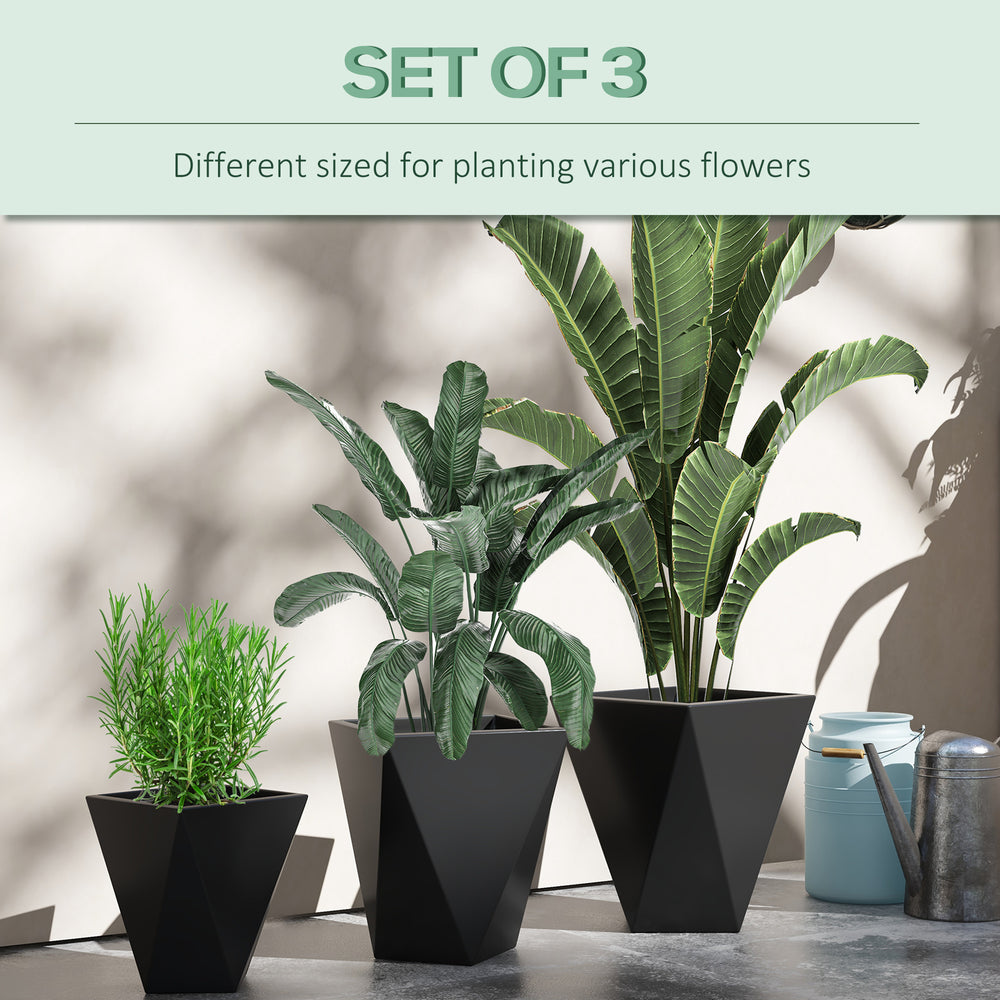 Outsunny Set of 3 Tall Planters, 18', 15.25', 11.75', MgO Indoor Outdoor Planters with Drainage Holes, Stackable Flower Pots for Garden, Patio, Balcony, Front Door, Black Media 4