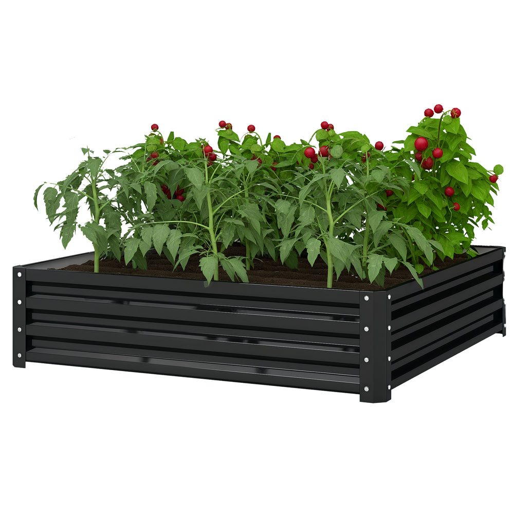 Outsunny 4' x 4' x 1' Galvanized Raised Garden Bed, Planter Raised Bed with Steel Frame for Vegetables, Flowers, Plants and Herbs, Gray Media 1