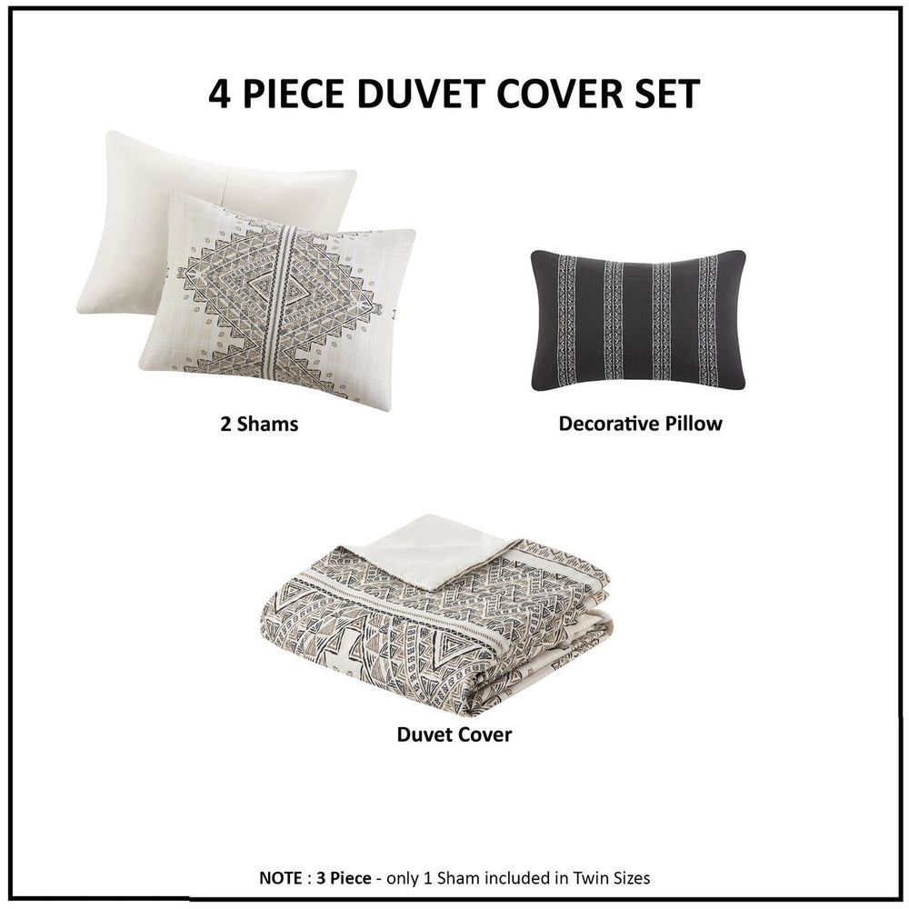 Full/Queen 4 Piece Printed Duvet Cover Set with Throw Pillow Media 17