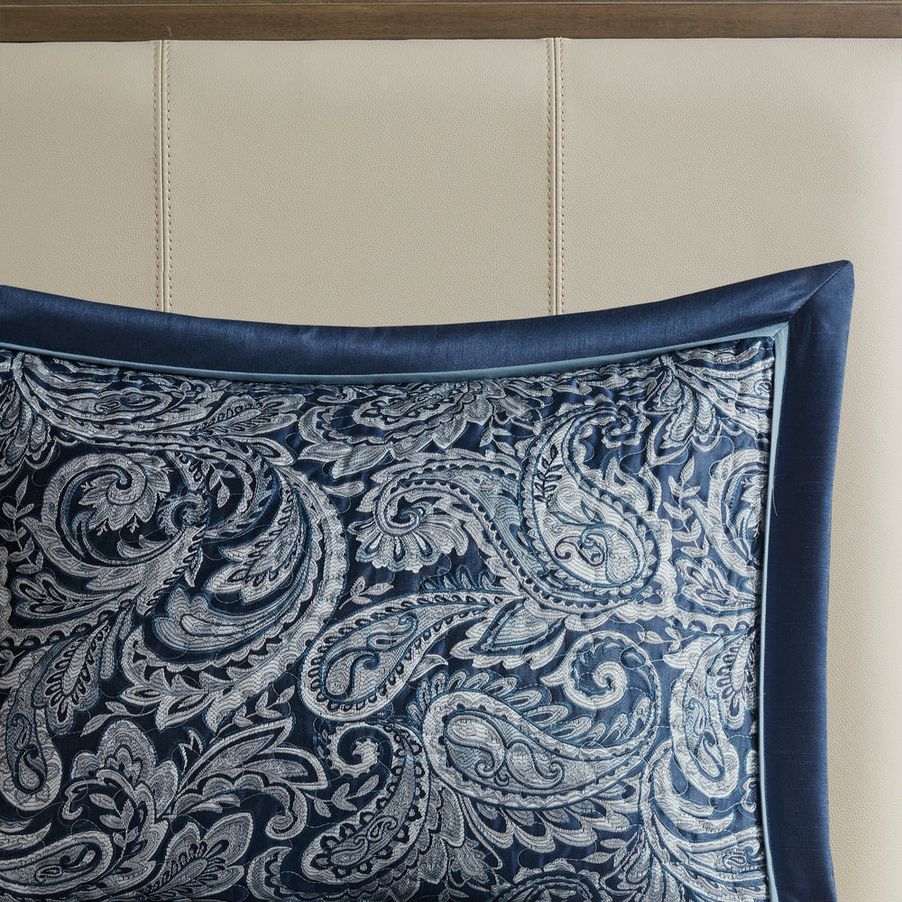 5 Piece Jacquard Bedspread Set with Throw Pillows Navy Queen Media 10