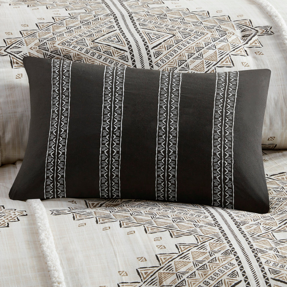 4 Piece Printed Comforter Set with Throw Pillow Black/Ivory King/Cal King Media 15
