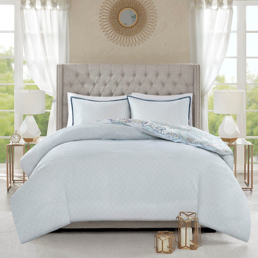 Full/Queen 3 Piece Cotton Floral Printed Reversible Duvet Cover Set Media 8