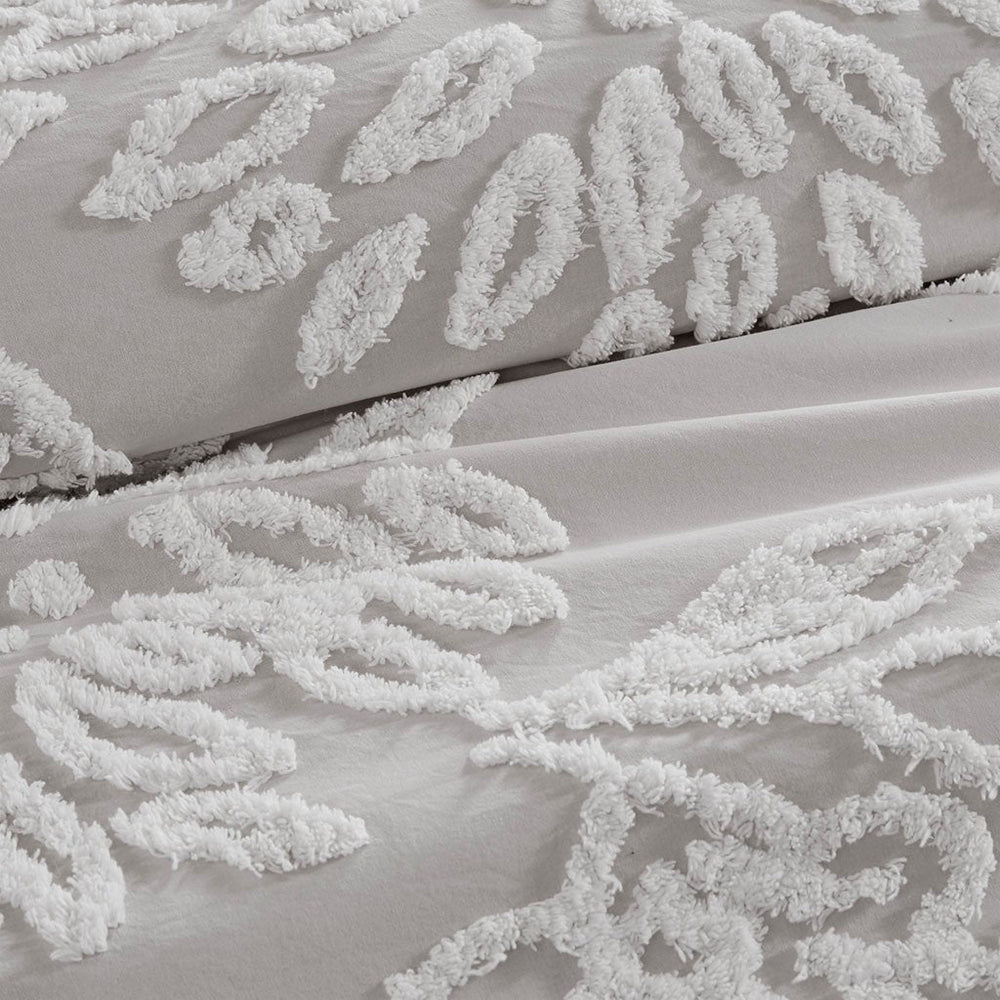 Full/Queen 3 Piece Tufted Cotton Chenille Floral Duvet Cover Set Media 4