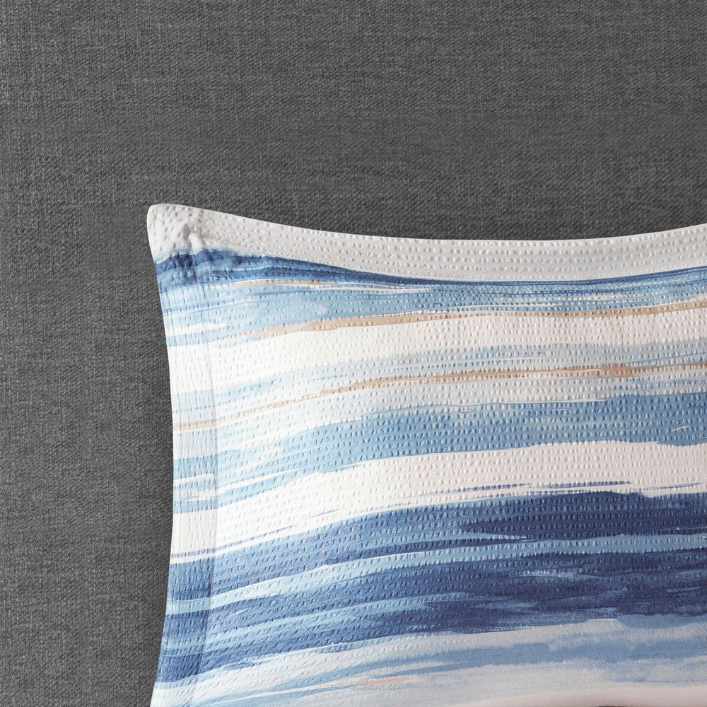 8 Piece Printed Seersucker Comforter and Quilt Set Collection Blue King/Cal King Media 13