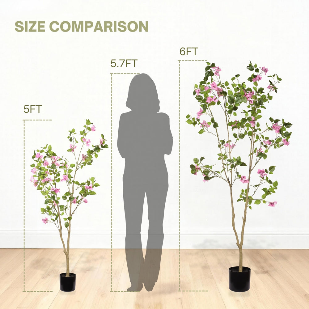 Artificial Bougainvillea Tree in Baby Pink with Green Leaves, Realistic Faux Plant in Black Plastic Pot, 60-Inch Indoor Decor for Home Office Media 6