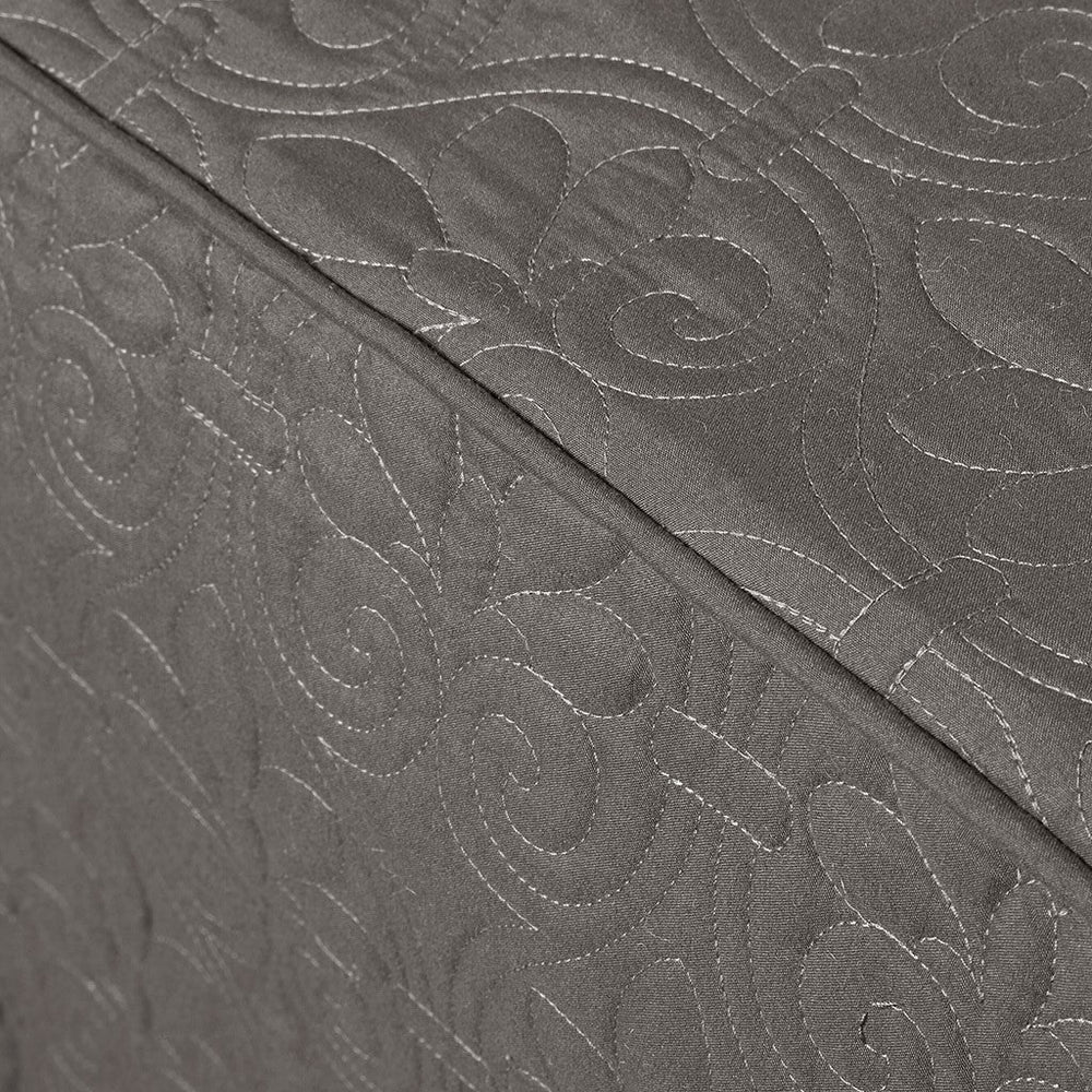 3 Piece Split Corner Pleated Quilted Bedspread Dark Grey Queen Media 6