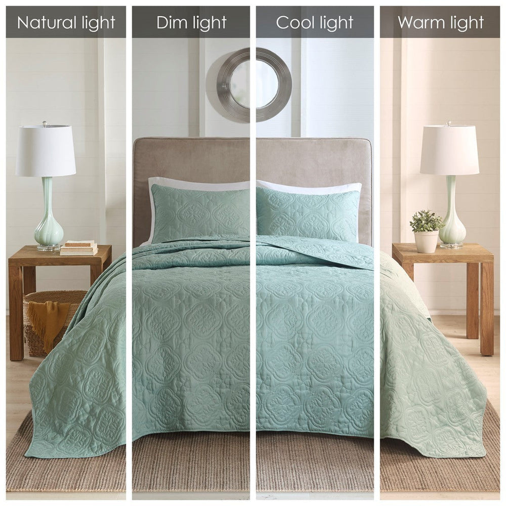 3 Piece Reversible Bedspread Set Seafoam Full/Queen Media 5
