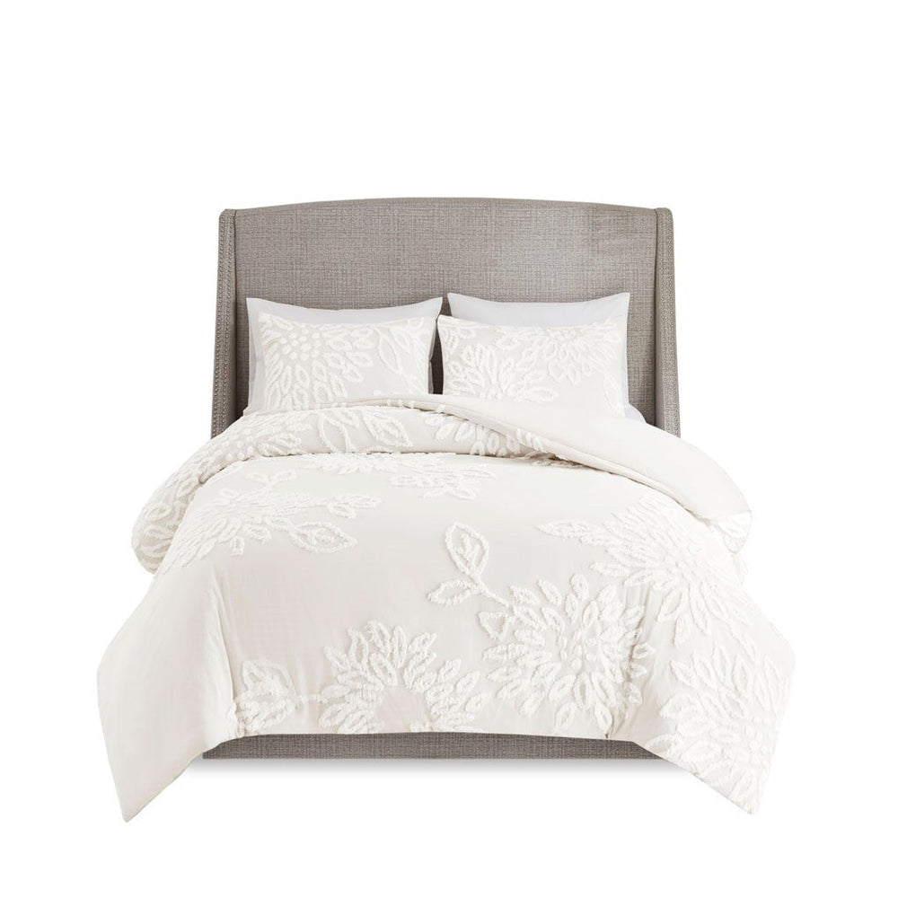 Full/Queen 3 Piece Tufted Cotton Chenille Floral Duvet Cover Set Media 3