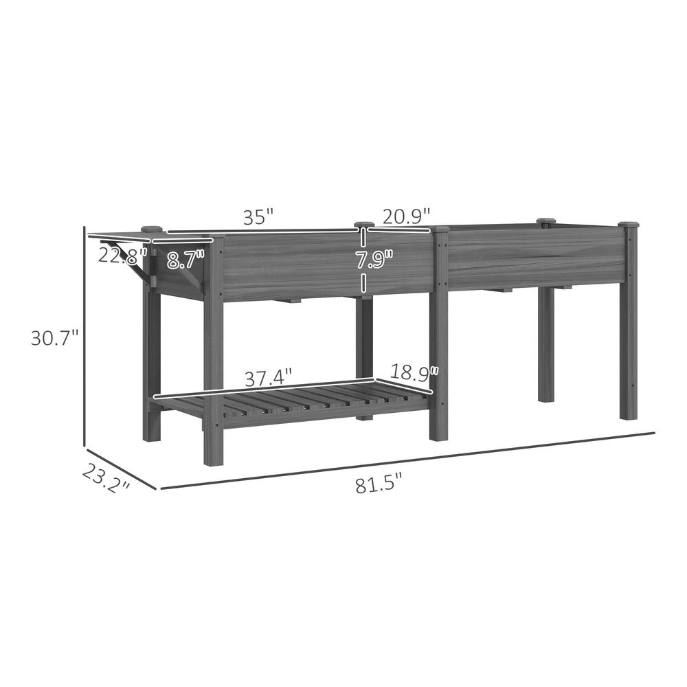 Spacious Elevated Garden Bed,Wood Raised Garden Box,with Side Table,Bottom Shelf,Bed Liners and Drainage Holes Media 3