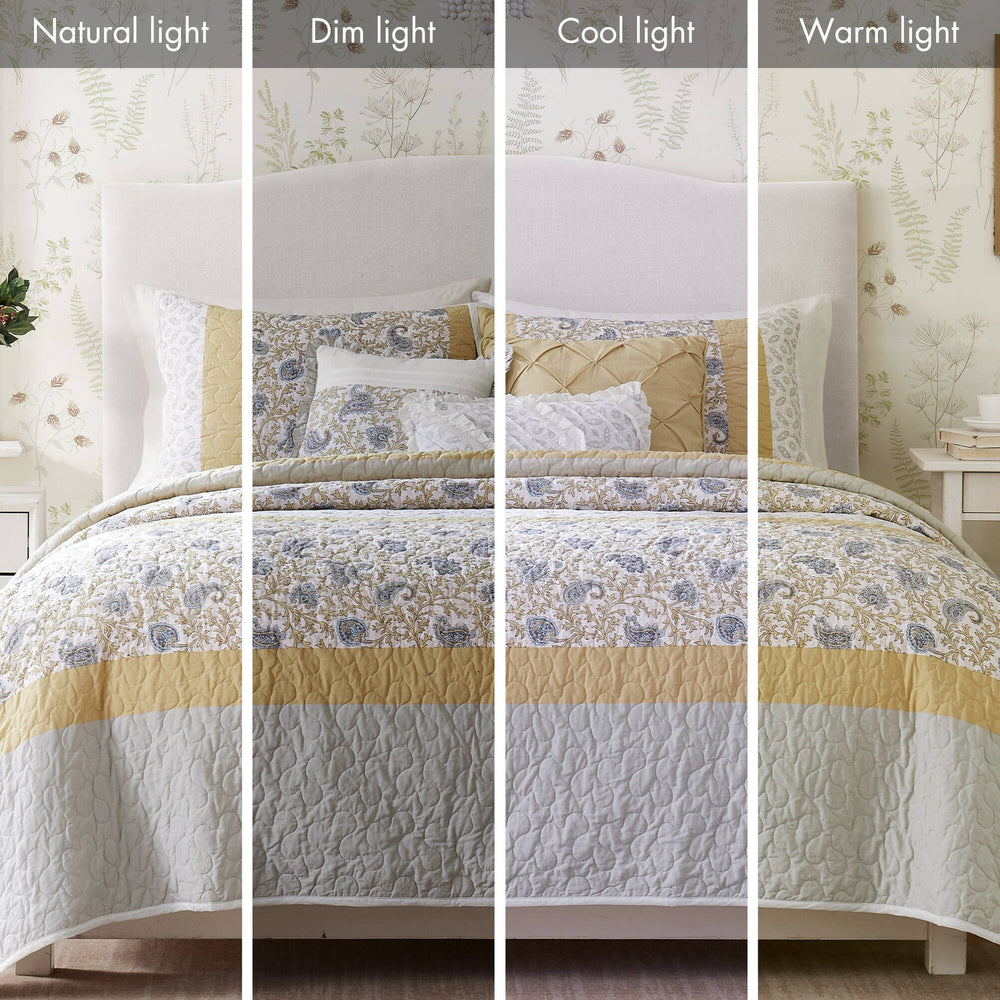 6 Piece Cotton Percale Quilt Set with Throw Pillows Yellow King/Cal King Media 13