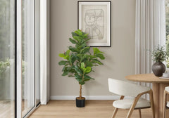 Artificial Plant, 47' Tall, Fiddle Tree, Indoor, Faux, Fake, Floor, Greenery, Potted, Real Touch, Decorative, Green Leaves, Black Pot perspective