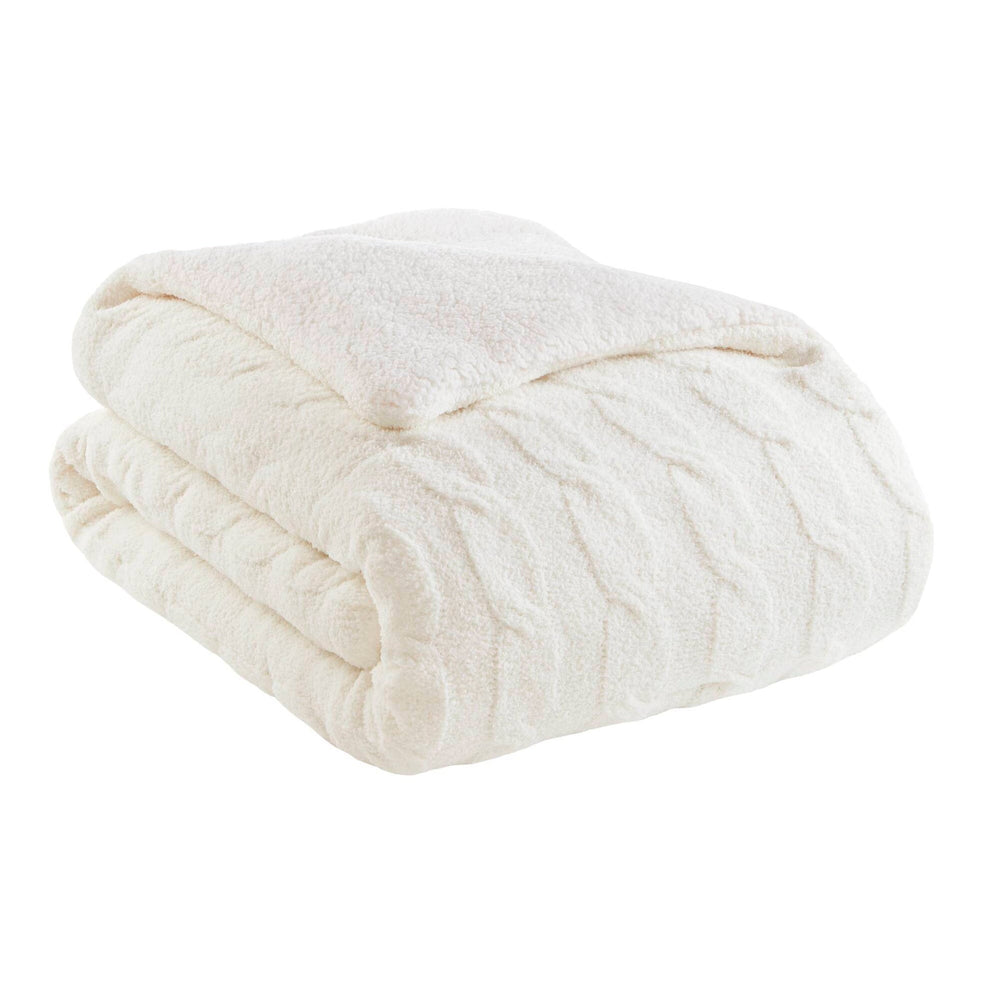 2 Pieces Twin Cable Knit Chenille Comforter Set,Ivory Media 9