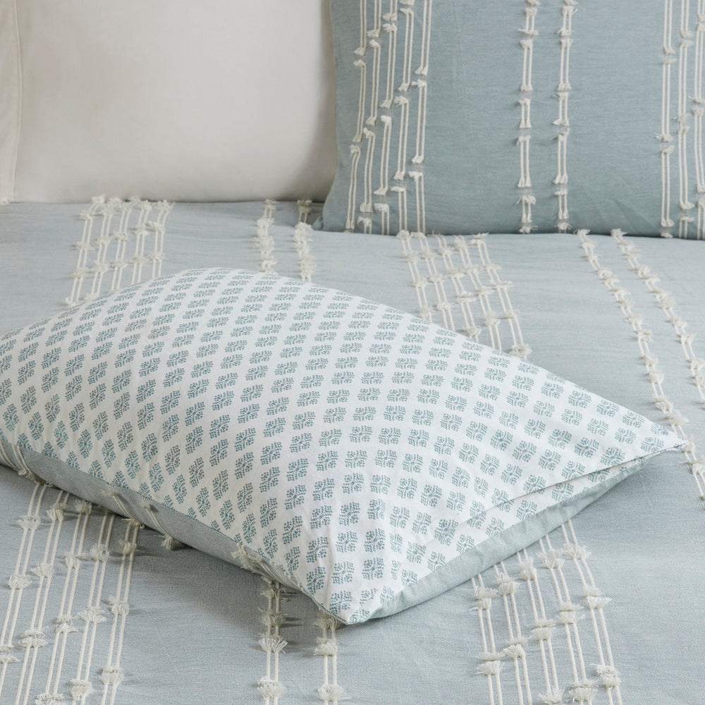 3 Piece Cotton Jacquard Comforter Set Aqua Full/Queen Media 5