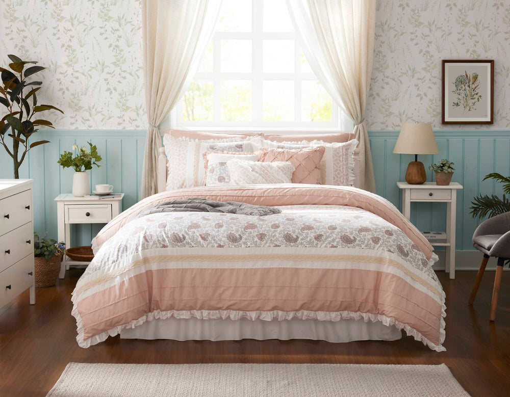 9 Piece Cotton Percale Comforter Set Blush King Media 15