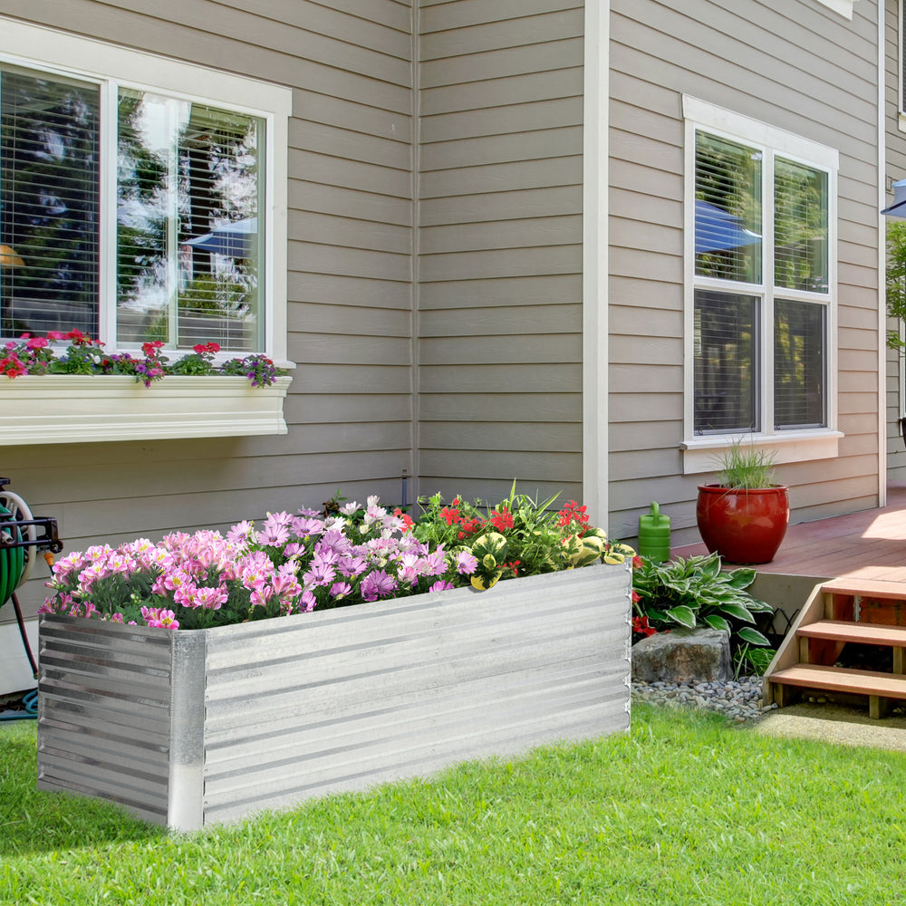 Outsunny Galvanized Raised Garden Bed Kit with Reinforcing Bars, Large and Tall Metal Planter Box for Vegetables, Flowers and Herbs, 6' x 3' x 2', Silver Media 9