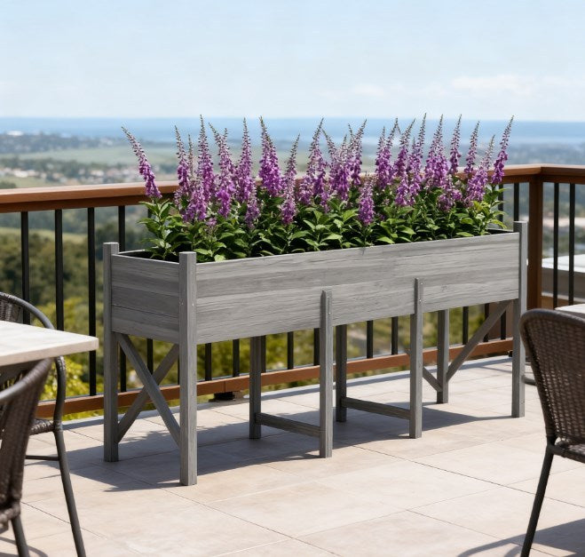 Large Elevated Planter Box,Wooden Raised Garden Bed with Legs,Bed Liner and Drain Holes Media 8