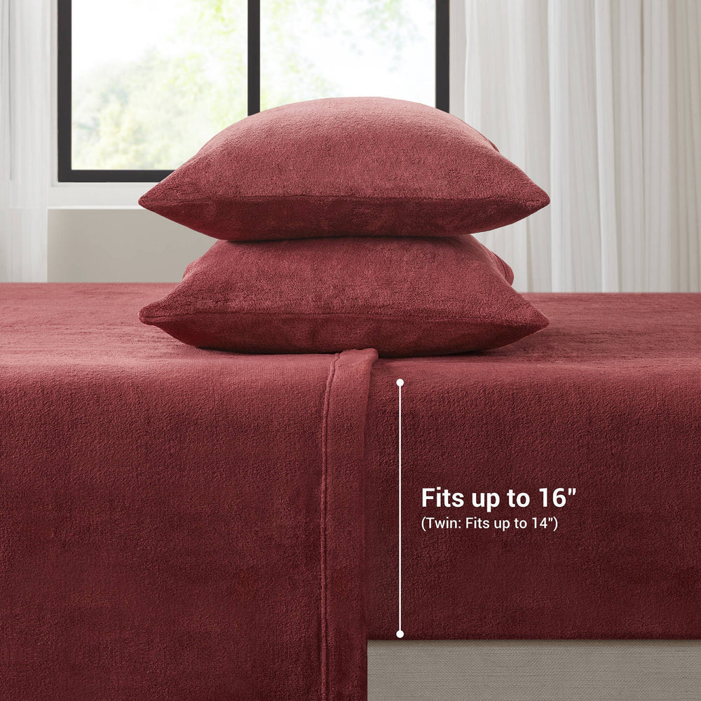 4 PCS Full Micro Plush Sheet Set Burgundy Media 4