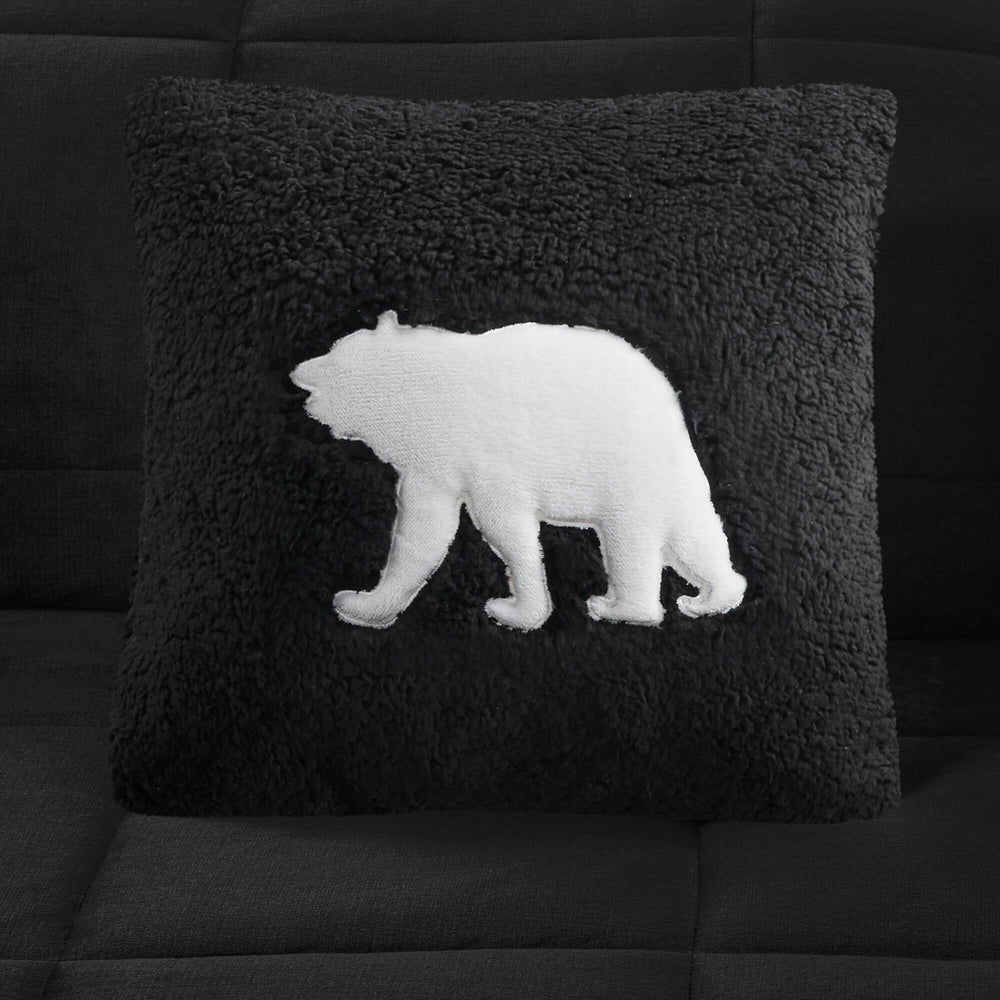 4-Piece King Plush to Sherpa Down Alternative Comforter Set,Black/Black Media 3