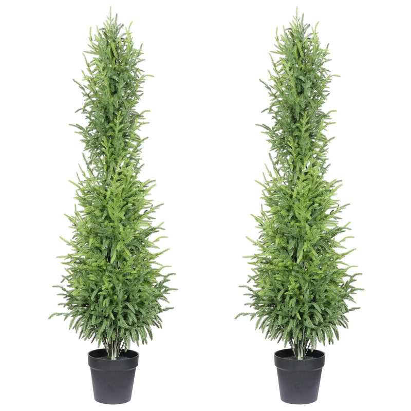5' Artificial Real Touch Pine Tree in Black Plastic Pot, 2pc/set