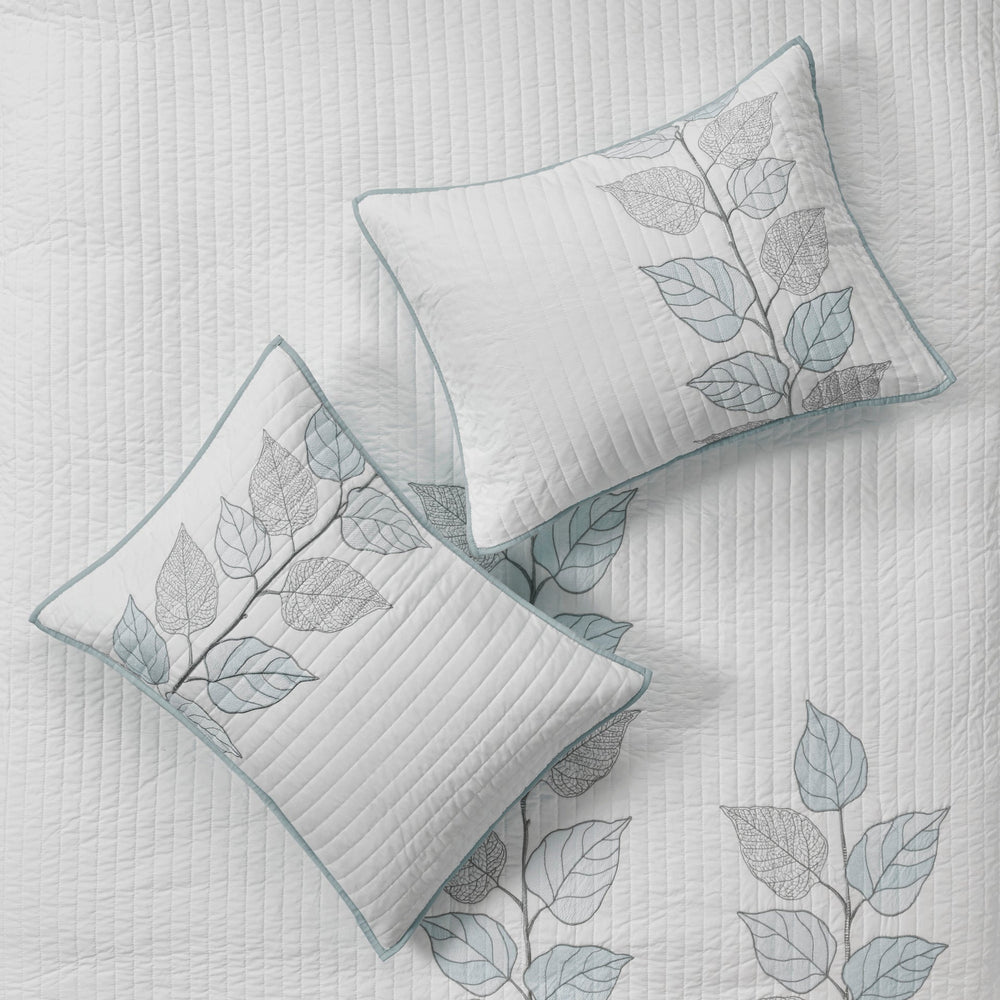 6 Piece Embroidered Quilt Set with Throw Pillows Blue King/Cal King Media 10