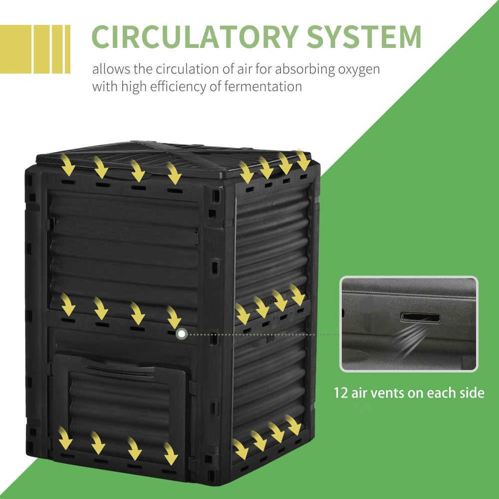 Outsunny Garden Compost Bin 80 Gallon Outdoor Large Capacity Composter Fast Create Fertile Soil Aerating Box, Easy Assembly, Black Media 3