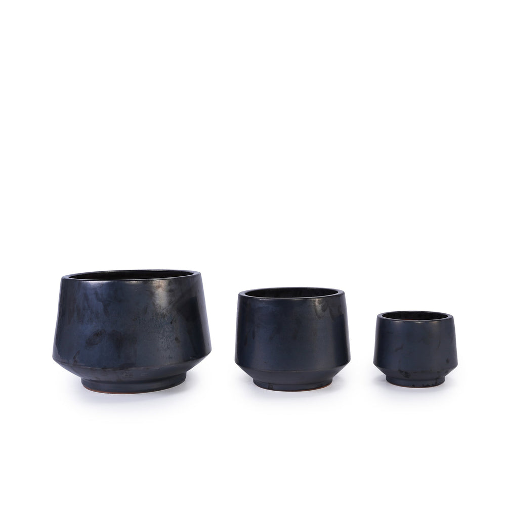 Handmade Black Matte Glazed Ceramic Planter Set of 3, 15/11/9 Inch Diameter, Textured Finish for Orchids & Begonias, Indoor/Outdoor Use on Windowsill & Bookshelf, Breathable Clay Media 4