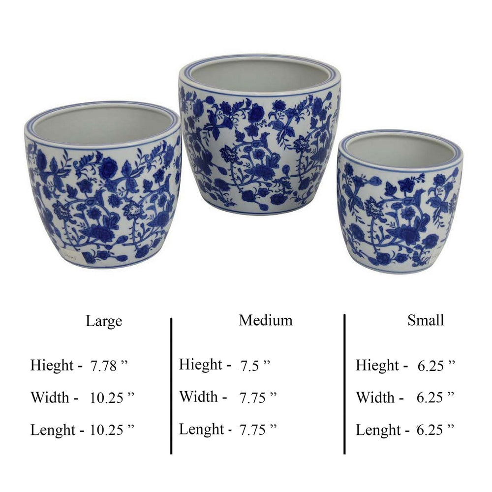 Garden Planter Set of 3, Classical Ceramic Blue White Floral Pattern Media 2