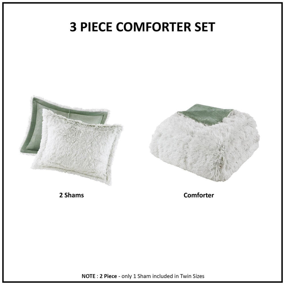 Faux Fur Comforter Set Shaggy King Cal King Green White Bedding for Bedroom 3 Piece Media 12