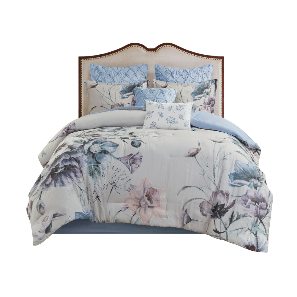 8 Piece Cotton Printed Comforter Set Blue King Media 13