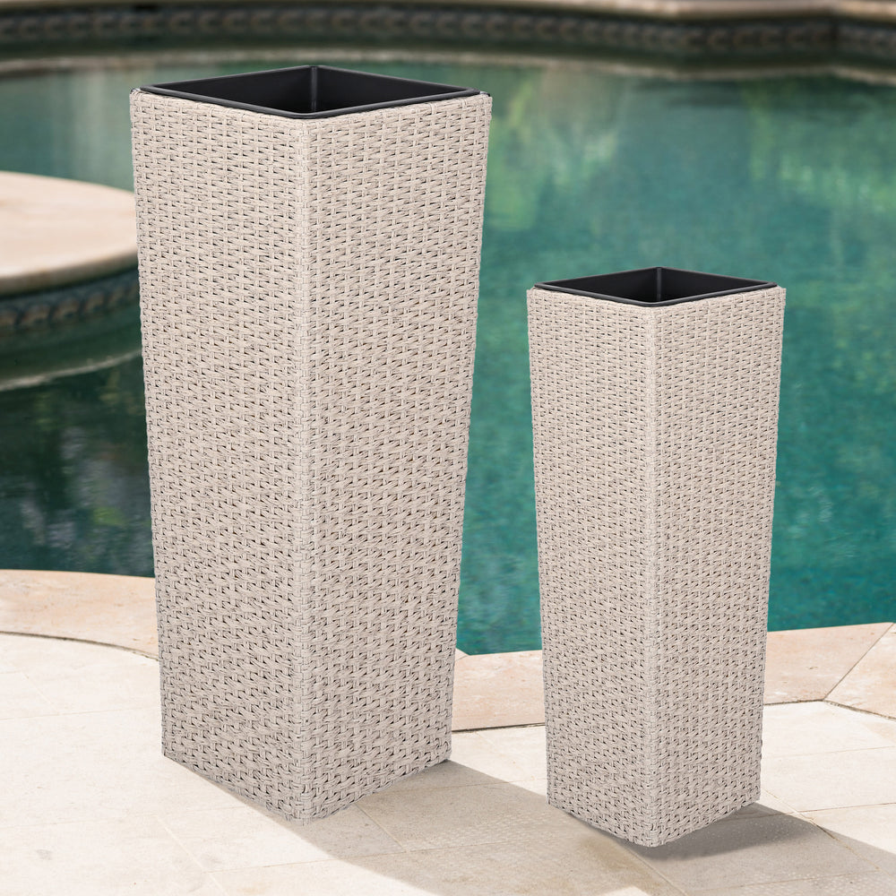 Outdoor PE Wicker Flower Pots, 2-Pcs Set, Beige Media 10
