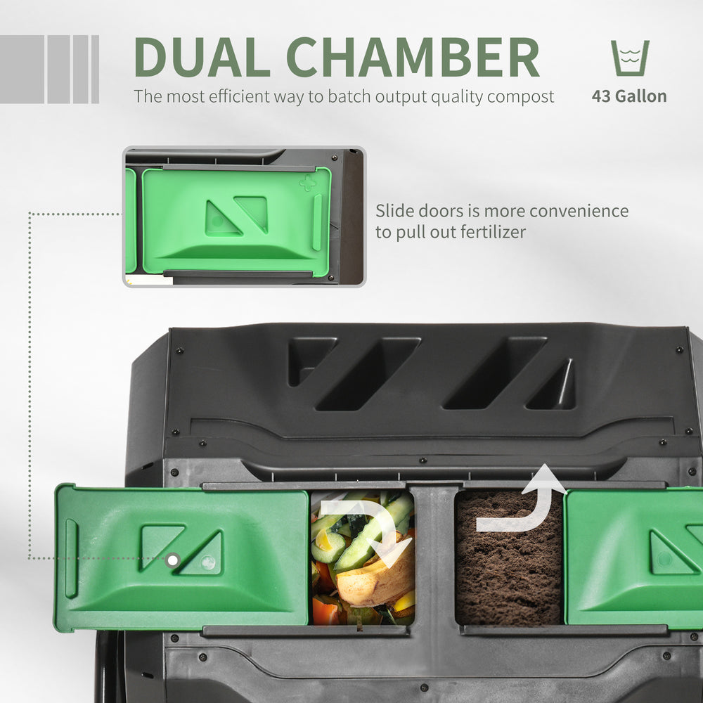 Outsunny Tumbling Compost Bin Outdoor 360° Dual Chamber Rotating Composter 43 Gallon, Green Media 3