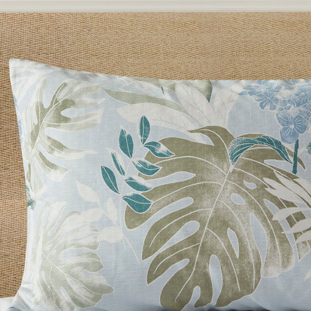 6 Piece Oversized Cotton Comforter Set with Throw Pillow Blue Queen Media 3