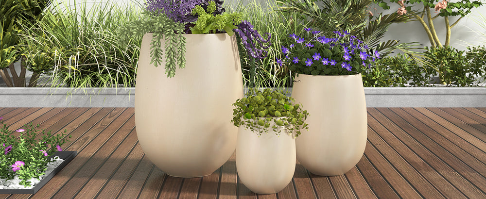 U_STYLE Lightweight Round MGO Outdoor Planter Set-3 Sizes (15.6''/10.74''/7.3''),Large Outdoor Indoor Flower Pots with Drainage Hole,Perfect for Lawn, Patio, Poolside & Indoor Decor Media 4