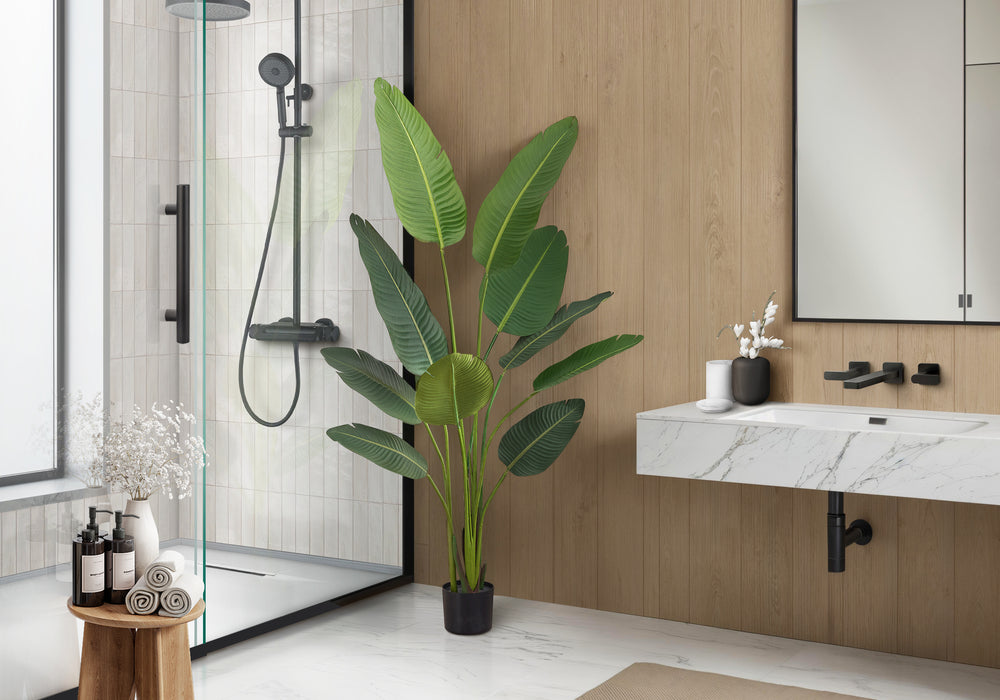 Artificial Plant, 60' Tall, Bird Of Paradise Tree, Indoor, Faux, Fake, Floor, Greenery, Potted, Decorative, Green Leaves, Black Pot Media 1