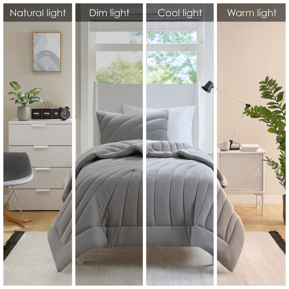 3 PCS Full/Queen Poly Jersey Puffy Comforter Set Gray Media 11