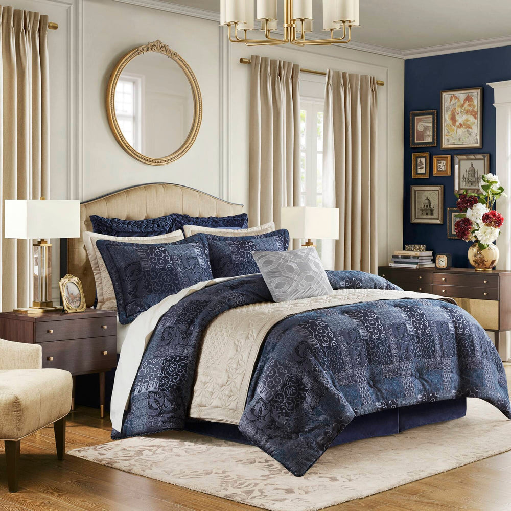 4 PCS Queen Comforter Set Navy Media 9
