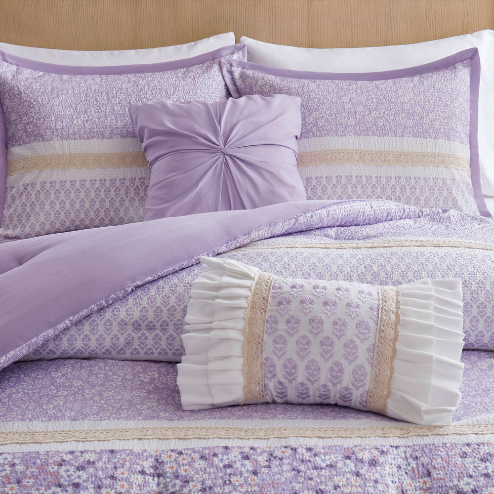 5 PCS King/Cal King Seersucker Comforter Set with Throw Pillows Media 7