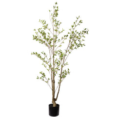 Lifelike Artificial Olive Tree with Black Plastic Pot, Faux Indoor Plant in Green Fabric Leaves, 60-Inch Tall for Home Living Room Decor perspective