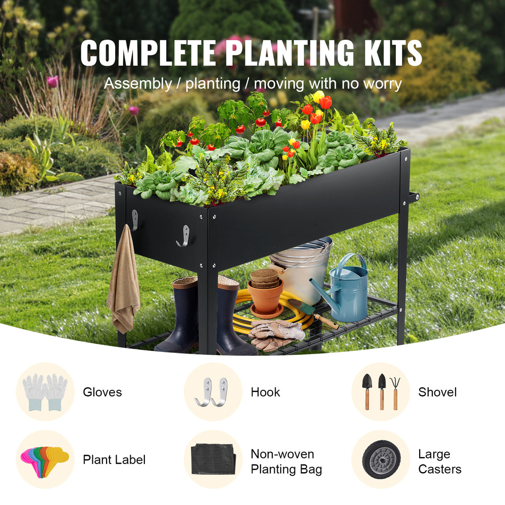Raised Garden Bed, 42.5 x 19.5 x 31.5 inch Galvanized Metal Planter Box, Elevated Outdoor Planting Boxes with Legs, for Growing Flowers/Vegetables/Herbs in Backyard/Garden/Patio/Balcony, Black Media 10