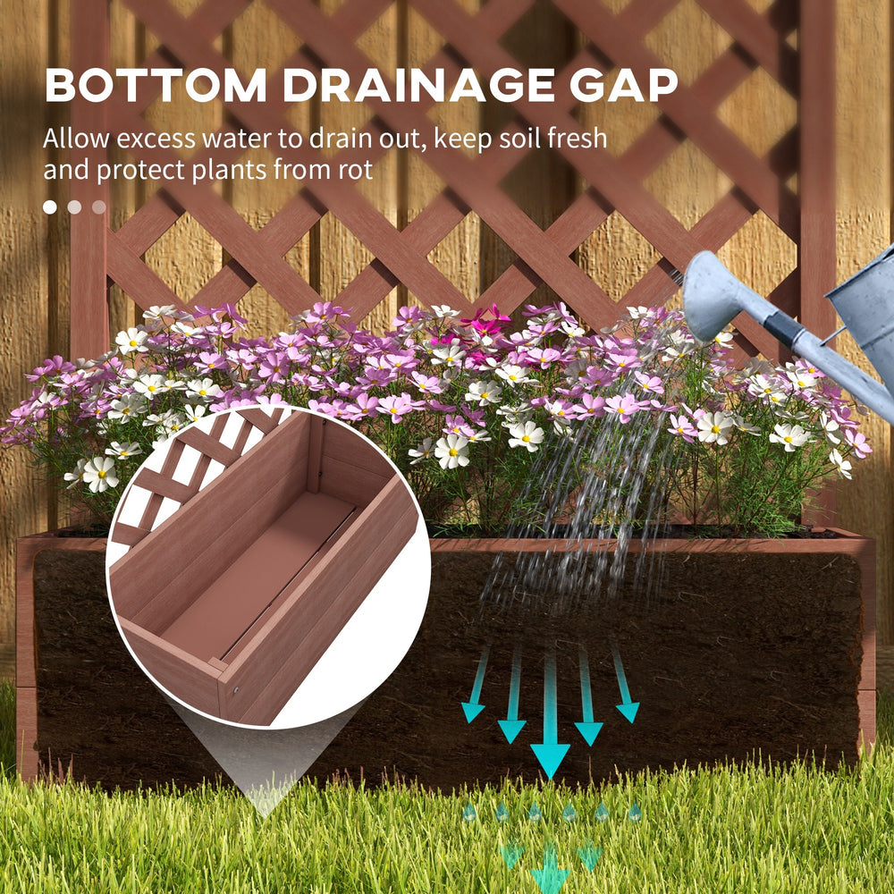 Outsunny Raised Garden Bed with Trellis Lattice, Wood Planter Box with Self Draining Gap, Freestanding Trellis Planter for Climbing Plants, Vines, Flowers, 29.5' x 13.25' x 53.25', Light Brown Media 4