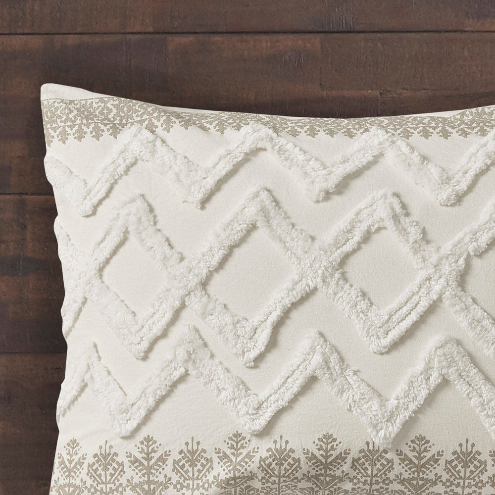 3 Piece Cotton Comforter Set with Chenille Tufting Taupe Full/Queen Media 14