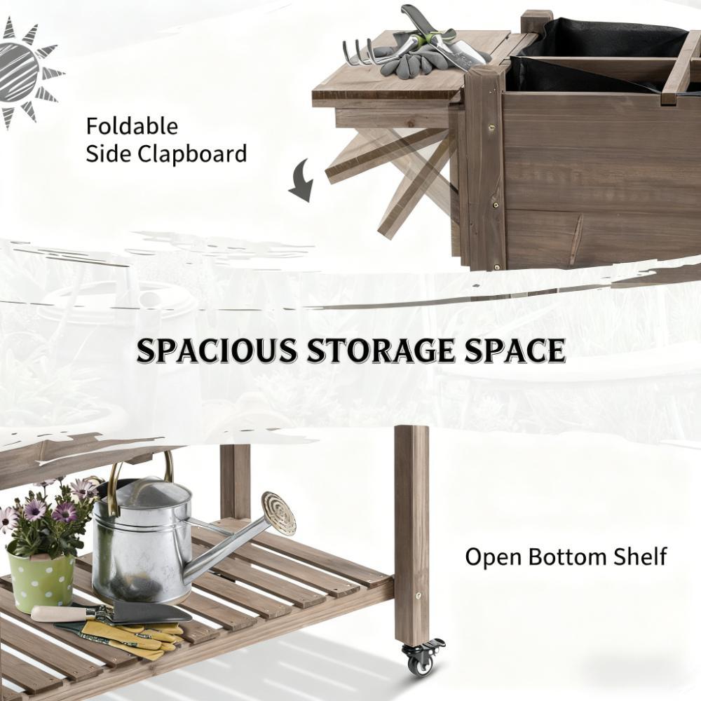 Planter Box,Wooden Garden Box,with 8 Pockets and Lockable Wheels,Foldable Side Clapboard,Elevated and Self-Draining Design Media 4