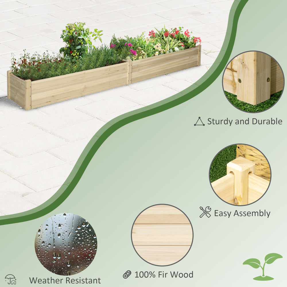 Outsunny 8x2ft Wooden Raised Garden Bed Kit, Elevated Planter with 2 Boxes, Self Draining Bottom and Liner, Patio to Grow Vegetables, Herbs, and Flowers, Natural Media 3
